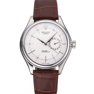 Rolex Cellini White Dial Stainless Steel Case Brown Leather Bracelet 622723 - Afbeelding 11