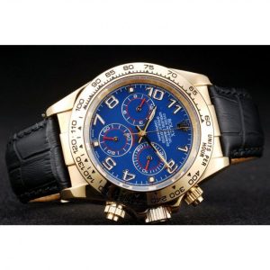 Super Clone Rolex Daytona Gold Case Blue Dial Black Leather Strap - Imagen 4
