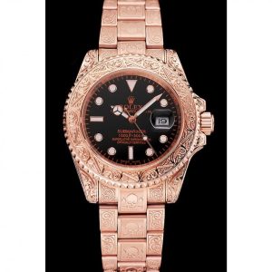 Alternative view of Super Clone Rolex Submariner Skull Limited Edition Black Dial Rose Gold Case And Bracelet 1454086