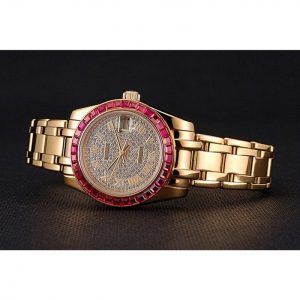 Rolex Datejust Diamond Dial Pink Jewels Bezel Gold Case And Bracelet 622835 – Image 4