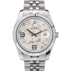 Rolex DateJust Stainless Steel Ribbed Bezel Flower Silver Dial 41983 - Image 12