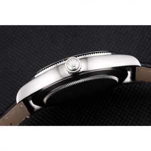 Super Clone Rolex Cellini Black Dial Stainless Steel Case Black Leather Strap - Image 9