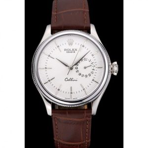 Rolex Cellini White Dial Stainless Steel Case Brown Leather Bracelet 622723 - Afbeelding 2