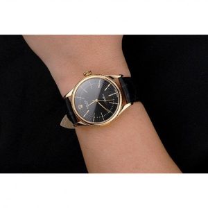 Super Clone Rolex Cellini Black Dial Gold Markings Gold Case Black Leather Strap - Image 10