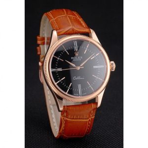 Super Clone Rolex Cellini Black Dial Roman Numerals Rose Gold Case Light Brown Leather Strap – Bild 3