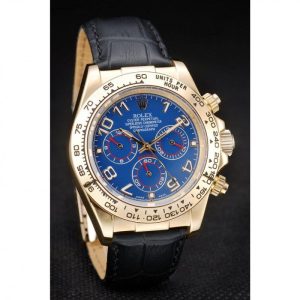 Super Clone Rolex Daytona Gold Case Blue Dial Black Leather Strap - Imagen 3