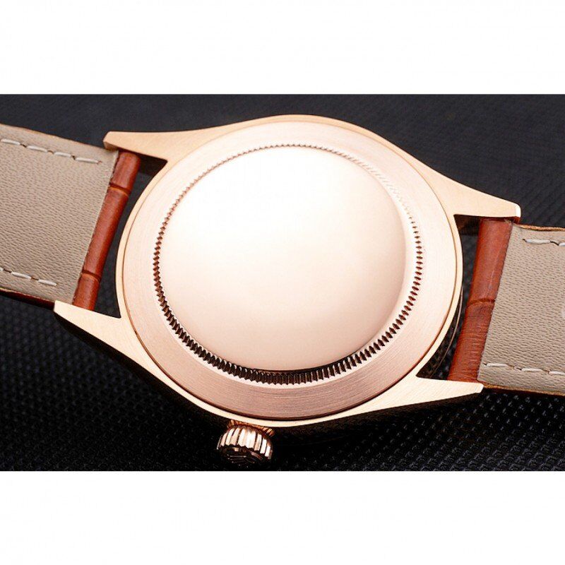 Super Clone Rolex Cellini White Dial Roman Numerals Rose Gold Case Light Brown Leather Strap - Imagen 8