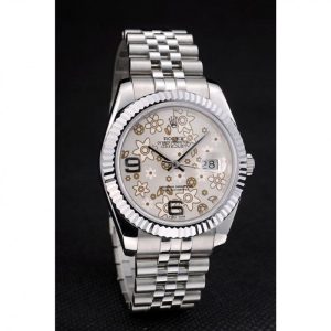 Rolex DateJust Stainless Steel Ribbed Bezel Flower Silver Dial 41983 - Image 3