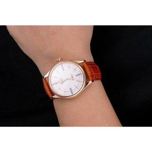 Super Clone Rolex Cellini White Dial Roman Numerals Rose Gold Case Light Brown Leather Strap - Imagen 10