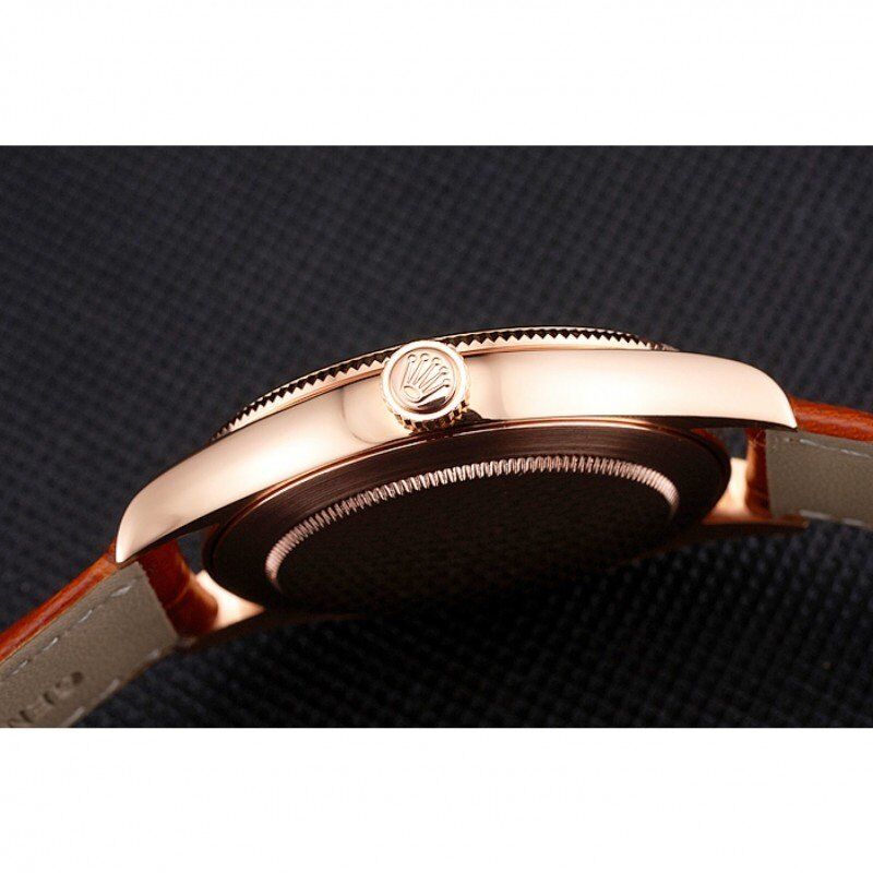Super Clone Rolex Cellini White Dial Roman Numerals Rose Gold Case Light Brown Leather Strap - Imagen 9