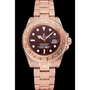 Alternative view of Super Clone Rolex Submariner Skull Limited Edition Brown Dial Rose Gold Case And Bracelet 1454087