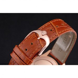 Super Clone Rolex Cellini Black Dial Roman Numerals Rose Gold Case Light Brown Leather Strap – Bild 6