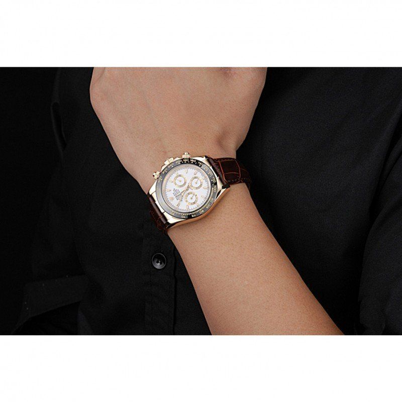 Super Clone Rolex Cosmograph Daytona Gold Case White Dial Brown Leather Bracelet 622633 - Imagen 11