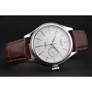 Rolex Cellini White Dial Stainless Steel Case Brown Leather Bracelet 622723 - Afbeelding 5