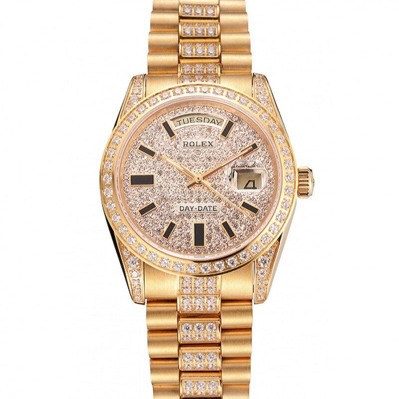Super Clone Rolex Day-Date Yellow Gold Diamond Pave - Imagen 11