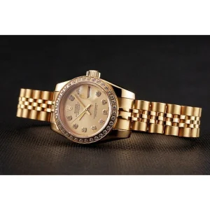 Super Clone Rolex Lady-Datejust Champagne Dial Diamond Bezel Gold Jubilee Bracelet 1454096 - Image 4