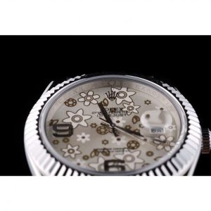 Super Clone Rolex DateJust Stainless Steel Ribbed Bezel Flower Silver Dial 42001 - Image 9