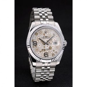 Super Clone Rolex DateJust Stainless Steel Ribbed Bezel Flower Silver Dial 42001 - Image 3