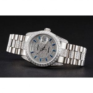 Super Clone Rolex Day-Date Diamond Pave Dial And Bezel And Stainless Steel Bracelet - Image 4