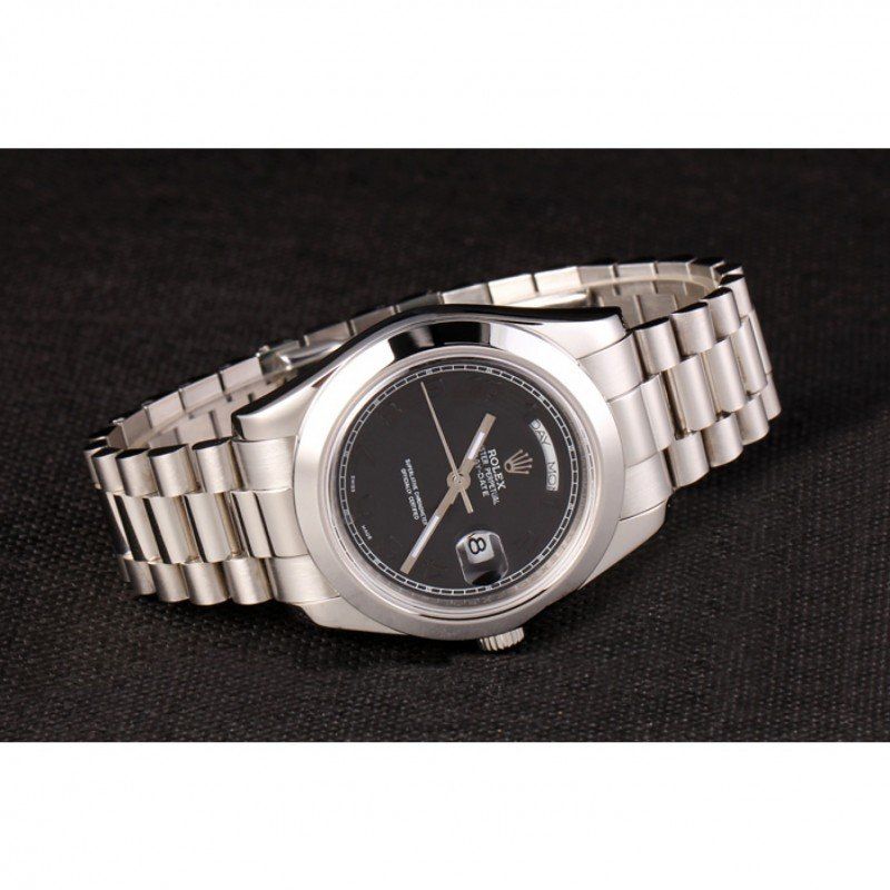 Super Clone Rolex Day-Date Stainless Steel Bracelet Black Dial 80294 - Image 5
