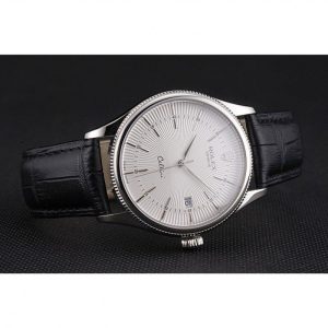 Super Clone Rolex Cellini Date White Dial Stainless Steel Case Black Leather Strap - Image 4