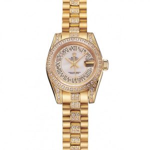 Super Clone Rolex DayJust Diamond Pave White Dial Gold Diamond Bracelet 1453957 - Image 10