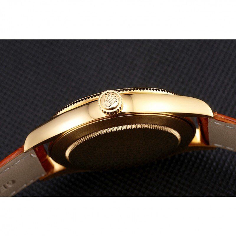 Super Clone Rolex Datejust Gold Dial Gold Case Light Brown Leather Strap - Image 9