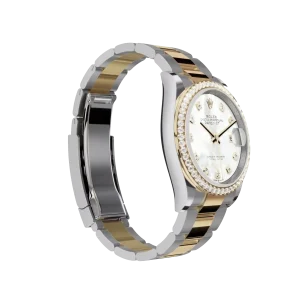 Rolex Datejust: 36 mm, Oystersteel and yellow gold, white mother-of-pearl, diamond-set dial, Oyster bracelet, m126283rbr-0010 - Image 3