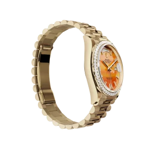 Rolex Day-Date: 36 mm, Yellow gold, with a carnelian, Diamond-set dial, Diamond-set bezel and a President bracelet, m128348rbr-0049 - Imagen 4