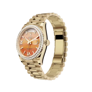 Rolex Day-Date: 36 mm, Yellow gold, with a carnelian, Diamond-set dial, Diamond-set bezel and a President bracelet, m128348rbr-0049 - Imagen 5