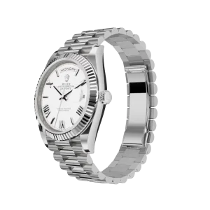 Vista alternativa de Rolex Day-Date: 40mm, White gold, white dial, fluted bezel, President bracelet, m228239-0046