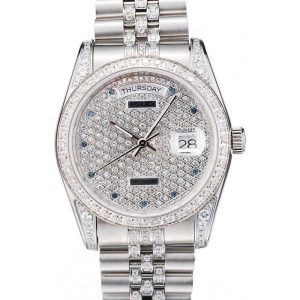 Rolex DayDate Diamond Plated Stainless Steel Bracelet Diamond Plated Dial 41985 – Image 12