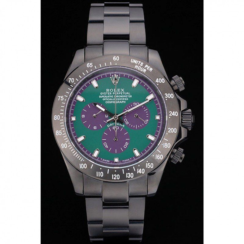 Super Clone Rolex Daytona Black Ion Plated Tachymeter Black Stainless Steel Strap Green Dial 80246 - Image 2