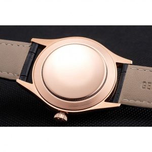 Super Clone Rolex Cellini Black Dial Rose Gold Markings Rose Gold Case Black Leather Strap - Image 8