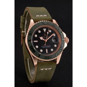 Rolex Yacht-Master Black Dial Green Bezel Rose Gold Case Green Leather Bracelet 1453862 - Imagen 2