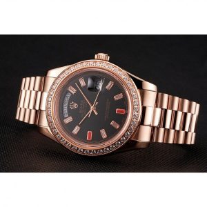 Super Clone Rolex Day-Date Diamonds And Rubies Black Dial Rose Gold Bracelet 1454102 – Bild 4