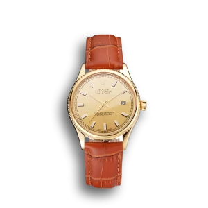 Super Clone Rolex Datejust Gold Dial Gold Case Light Brown Leather Strap
