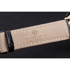 Super Clone Rolex Cellini Date Black Dial Rose Gold Markings Rose Gold Case Black Leather Strap - Imagen 7
