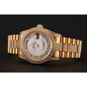 Super Clone Rolex Day-Date Diamond Pave White Dial Gold Diamond Bracelet 1453958 - Image 3