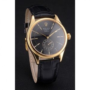 Super Clone Rolex Cellini Black Dial Gold Case Black Leather Strap - Image 3