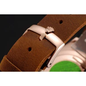 Rolex Yacht-Master Black Dial Rose Gold Case Brown Leather Bracelet 1453861 - Imagen 5