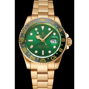 Alternative view of Super Clone Rolex GMT Master II Green Dial And Bezel Gold Case And Bracelet 1453750