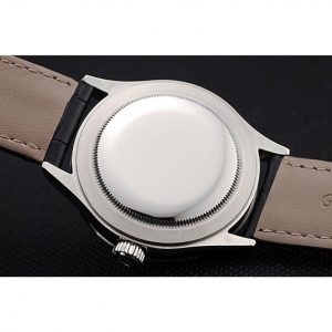 Super Clone Rolex Cellini Time Silver Case White Dial Black Leather Bracelet 622653 – Image 8
