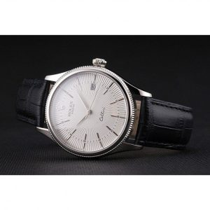 Super Clone Rolex Cellini Date White Dial Stainless Steel Case Black Leather Strap - Image 5