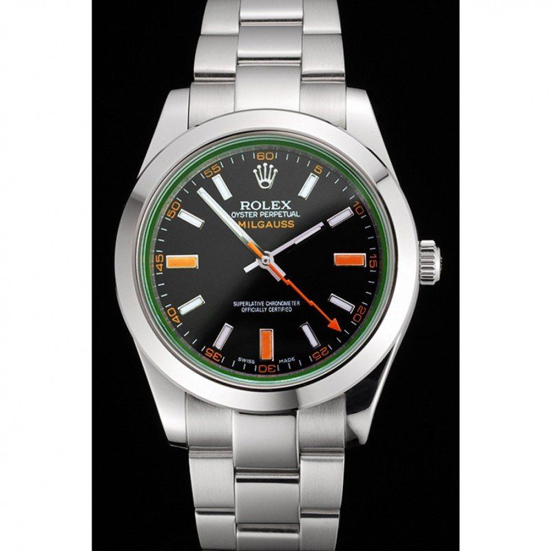 Super Clone Rolex Milgauss Black Dial Orange Markings Stainless Steel Case And Bracelet - Image 2