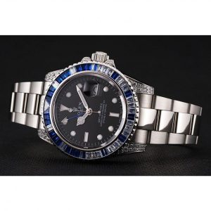 Super Clone Rolex GMT Master II Black Dial Stone Set Bezel Stainless Steel Case And Bracelet 1453747 - Image 5