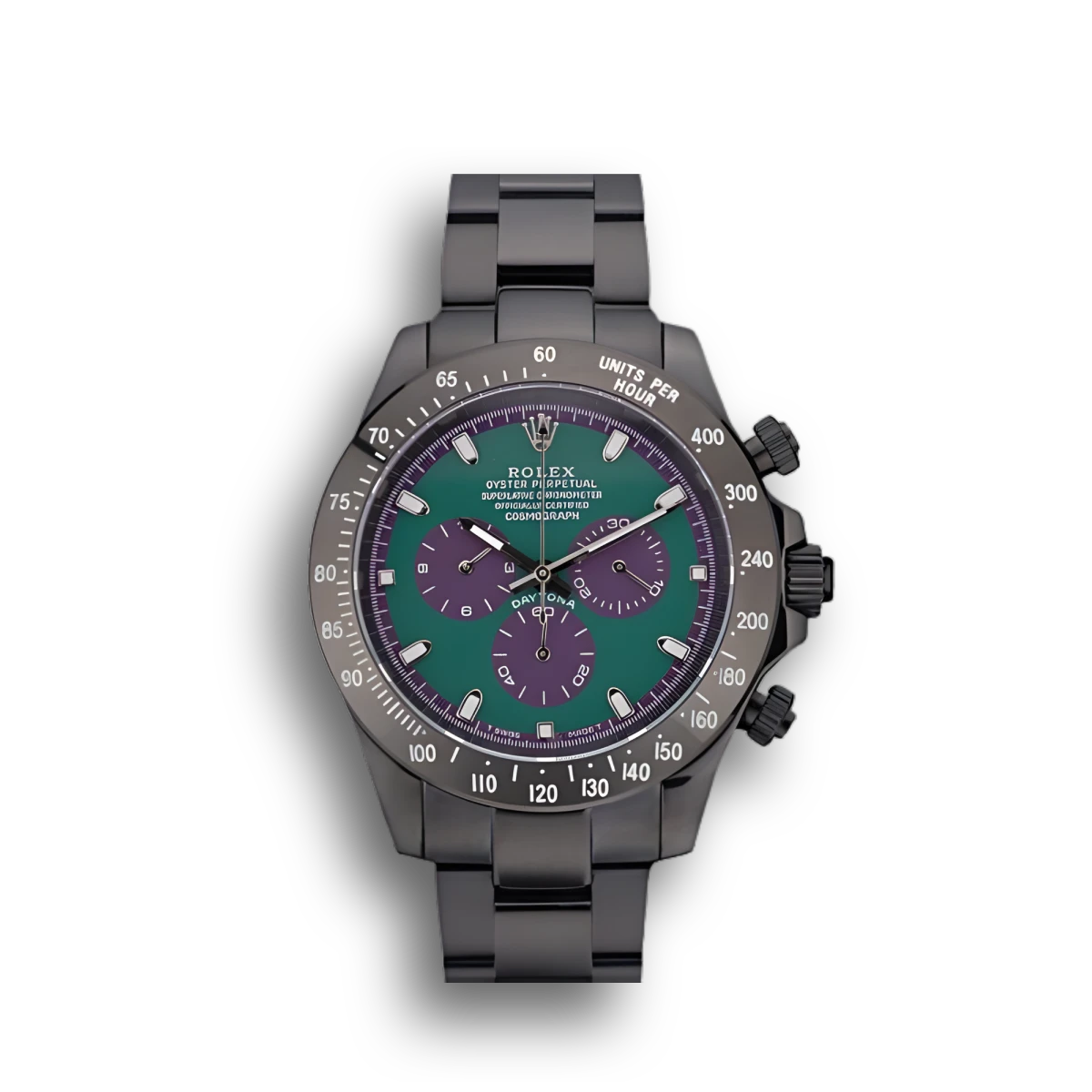 Super Clone Rolex Daytona Black Ion Plated Tachymeter Black Stainless Steel Strap Green Dial 80246