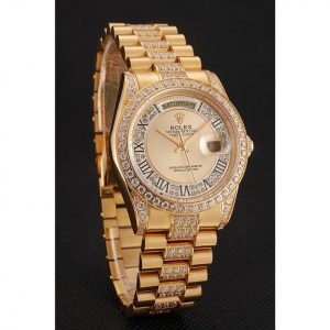 Super Clone Rolex Day-Date Diamond Pave Gold Dial Gold Diamond Bracelet 1453954 - Image 2