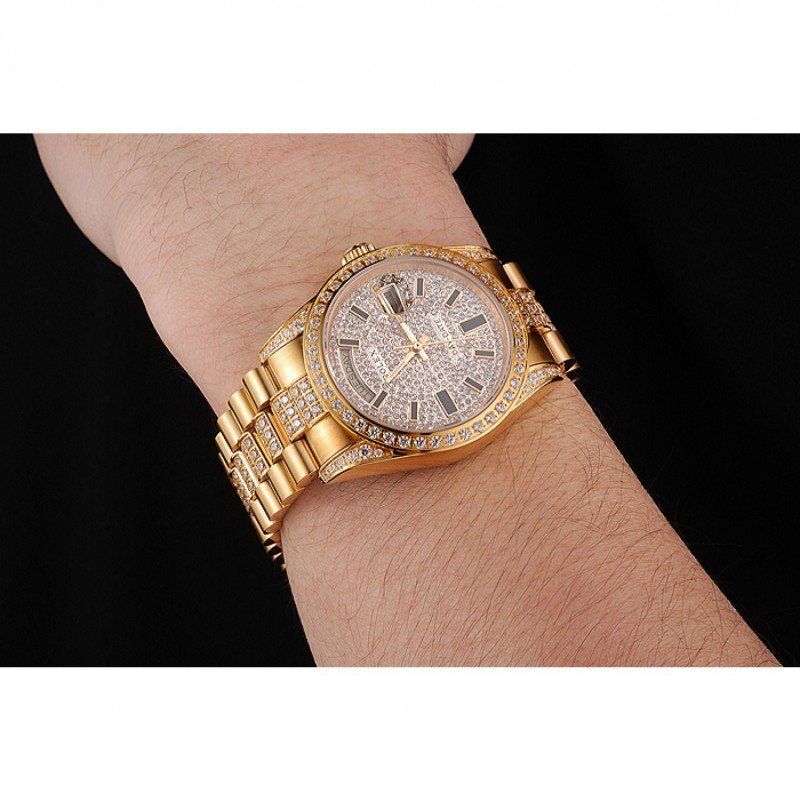 Super Clone Rolex Day-Date Yellow Gold Diamond Pave - Imagen 10