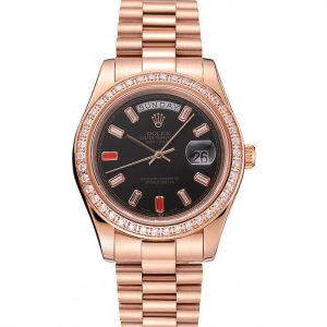 Super Clone Rolex Day-Date Diamonds And Rubies Black Dial Rose Gold Bracelet 1454102 – Bild 11